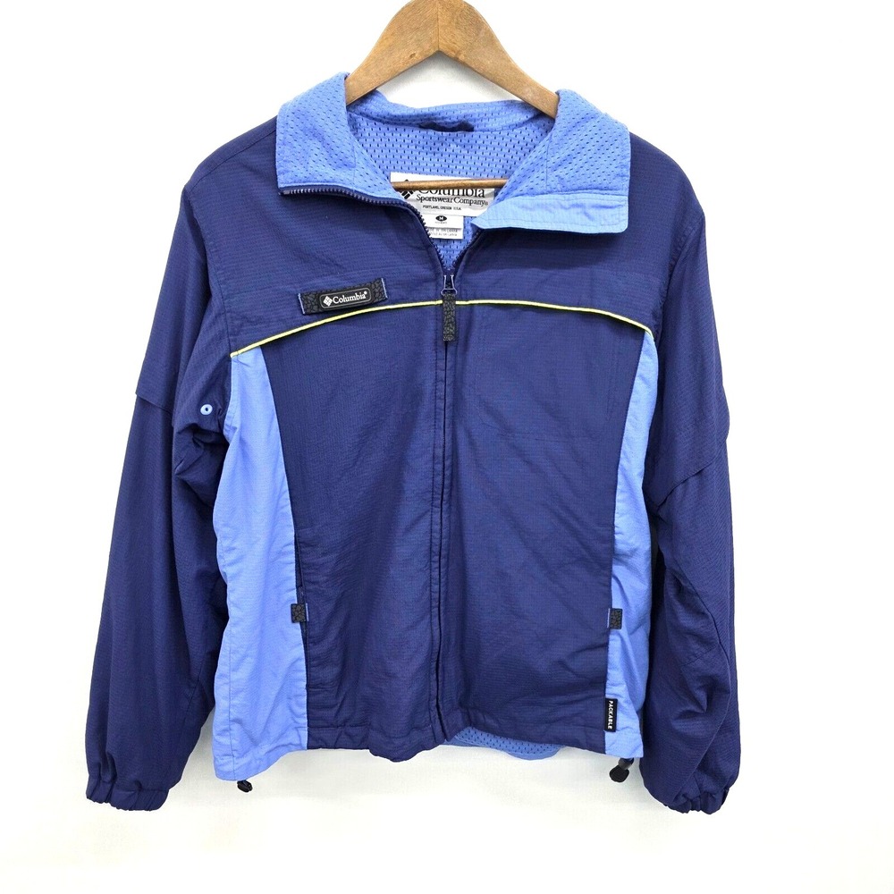 Columbia Womens M Blue Lightweight Packable Zip Front Windbreaker Outdoor Jacket